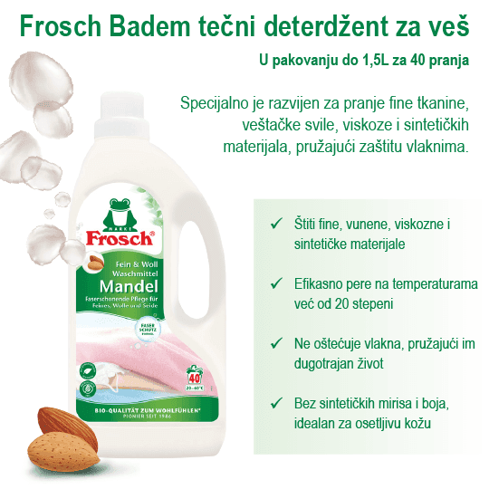 Frosch Fine & Wool Almond tečni deterdžent, 1,5 l