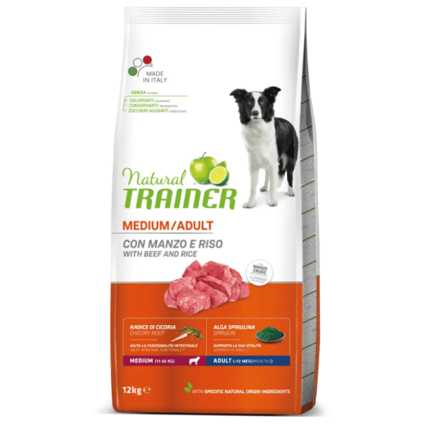 NATURAL TRAINER medium adult hrana za pse govedina pirinač 12kg 0