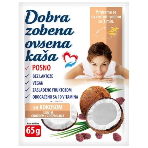 DOBRA ovsena kaša kokos suvo grožđe 65g 0