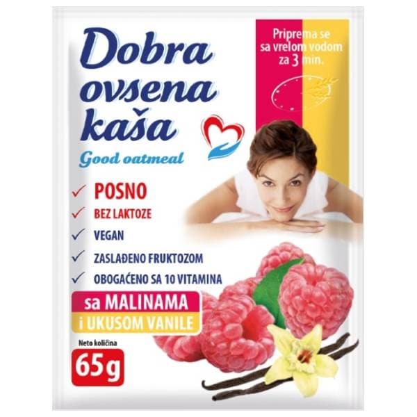 DOBRA ovsena kaša malina i vanila 65g 0