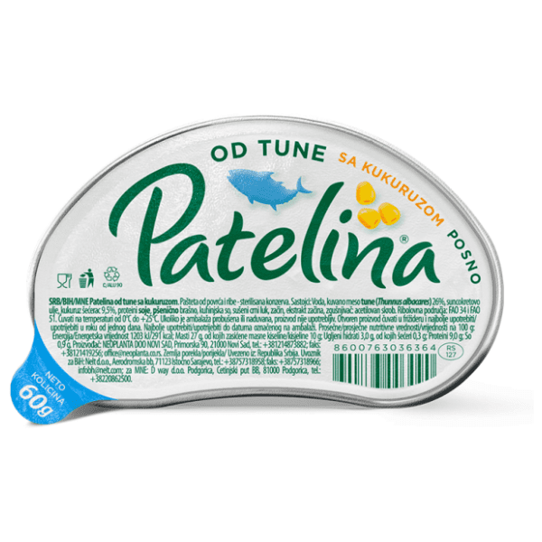 Pašteta PATELINA tuna sa kukuruzom 60g 0