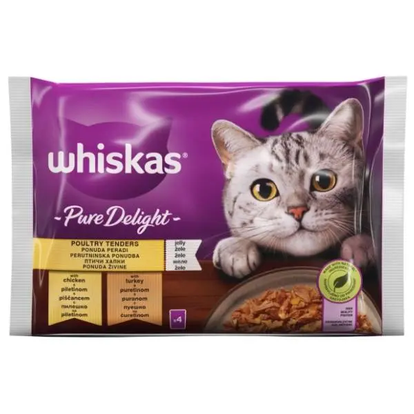 WHISKAS Pure delight hrana za mačke izbor živine 4x85g 0
