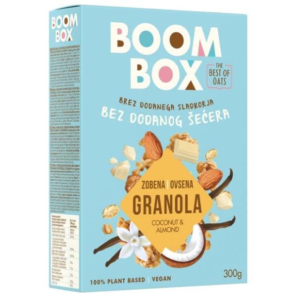 BOOM BOX ovsena granola kokos badem bela čokolada 300g 0