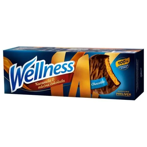 WELLNESS keks karamela mlečna čokolada 185g 0