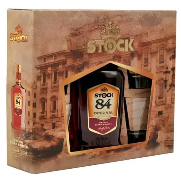 Brendi STOCK 84 0,7l + 4 čaše 0
