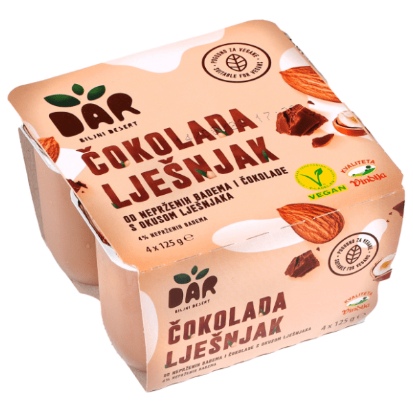 DAR biljni dezert čokolada lešnik 4x125g 0