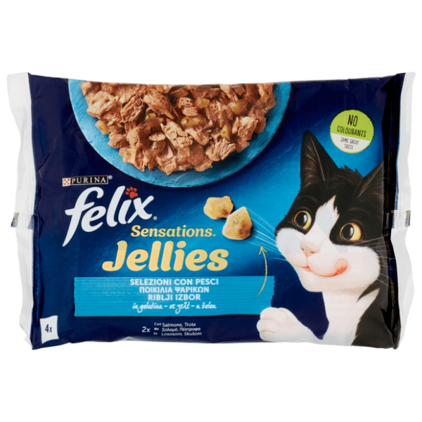 FELIX Sensation Jellies Hrana za mačke losos pastrmka 4x85g 0