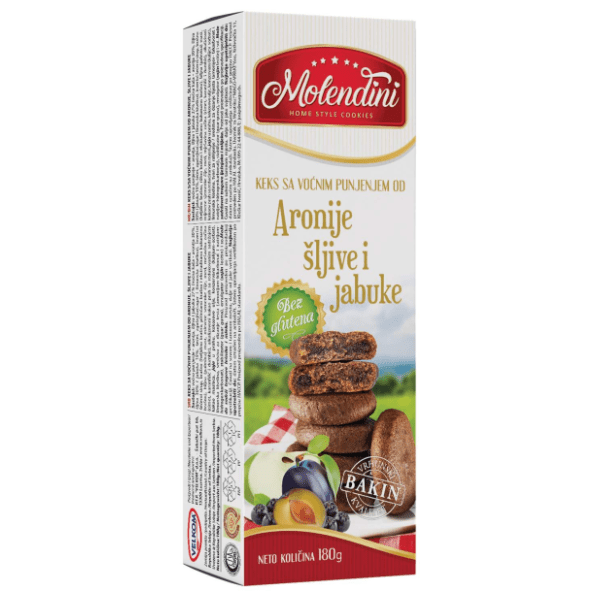 MOLENDINI keks bez glutena aronija šljiva jabuka 180g 0