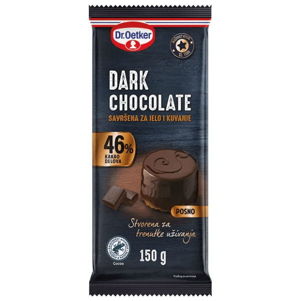 DR. OETKER Crna čokolada za kuvanje i jelo 46% kakao delova 150g 0