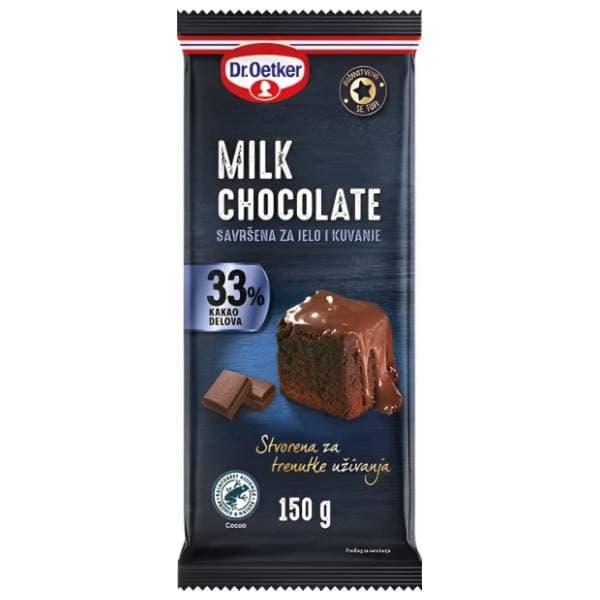 DR. OETKER Mlečna čokolada za kuvanje i jelo 33% kakao delova 150g 0