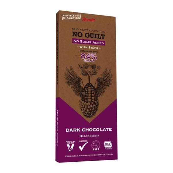 KANDIT No Guilt Crna čokolada sa kupinom bez dodatog šećera 80g 0