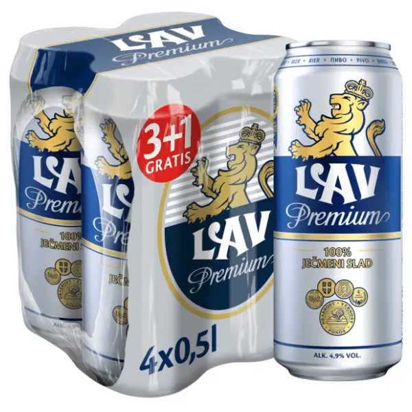 Pivo LAV Premium 0,5l 3+1 gratis 0