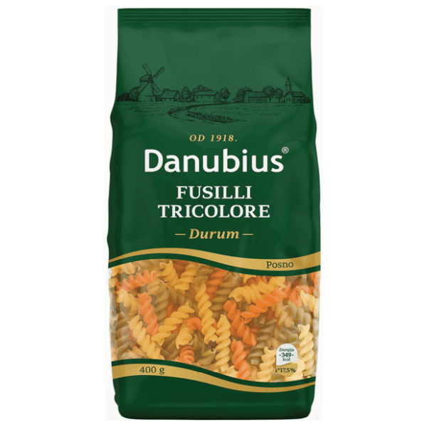 Testenina DANUBIUS Fusilli tricolore 400g 0