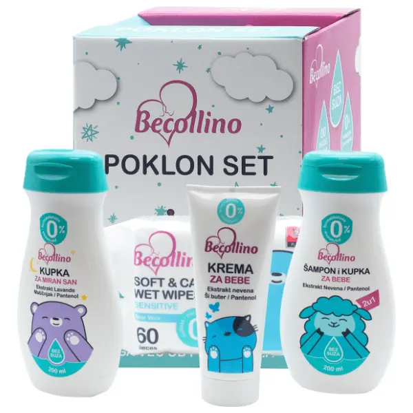 BECOLLINO poklon set (krema, šampon, kupka, vlažne maramice) 0