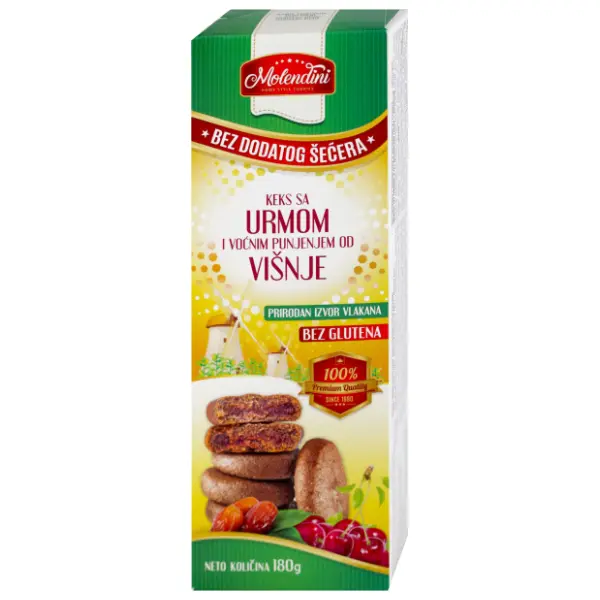 MOLENDINI keks bez glutena sa urmom i punjen višnjom 180g 0