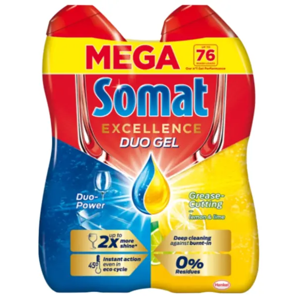 SOMAT Duo gel za mašinsko pranje posuđa limun 2x630ml 0