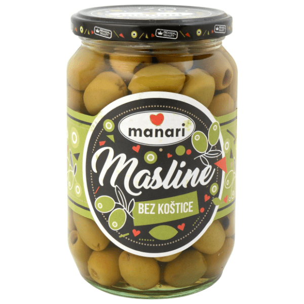 MANARI zelene masline bez koštice 680g 0