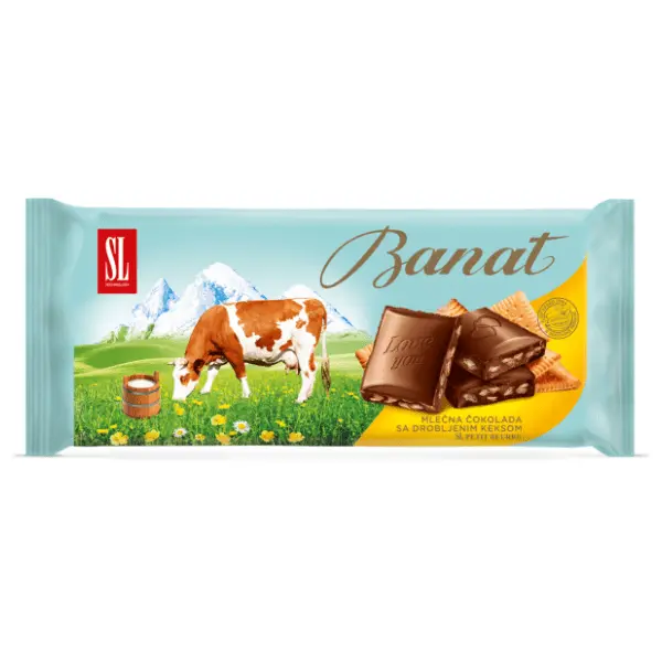 Mlečna čokolada sa drobljenim keksom SWISSLION Banat 80g 0