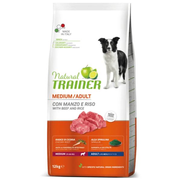 NATURAL TRAINER Medium adult hrana za pse govedina pirinač 12kg 0