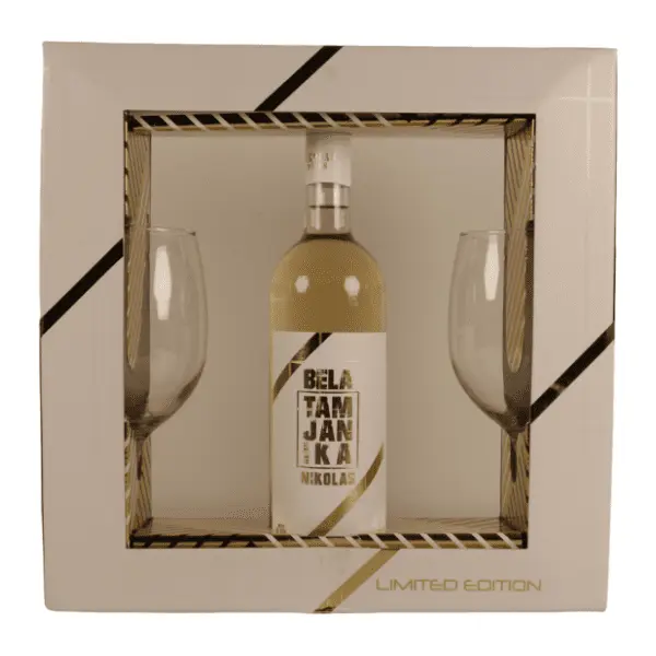 Belo vino NIKOLAS Wines Tamjanika 0,75l + 2 čaše 0