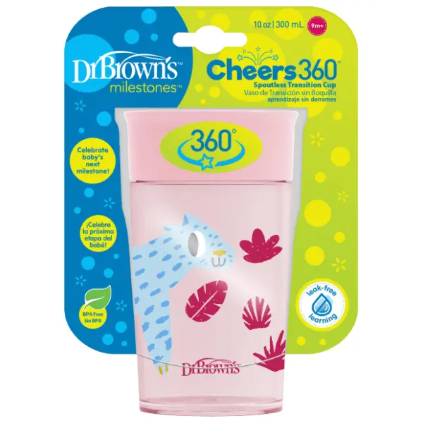 DR. BROWN'S No spill šolja 360 stepeni (9m+) roze 300ml 1