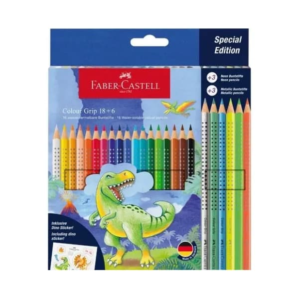 Drvene boje FABER CASTELL grip dinosaurus + metallic 18+6kom 0