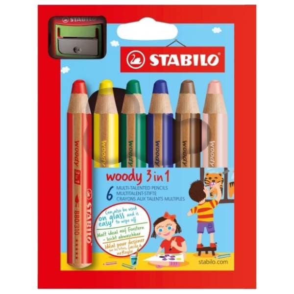 Drvene boje STABILO woody set 3u1 6kom + zarezač 0