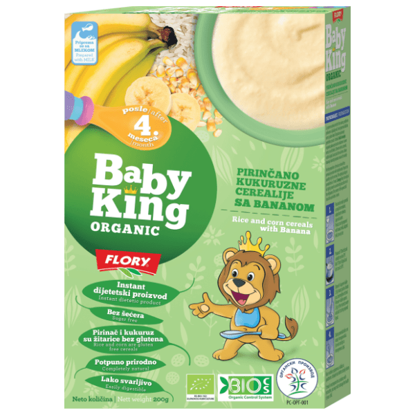 FLORY baby king organic kaša pirinač kukuruzne cerealije sa bananom 200g 0