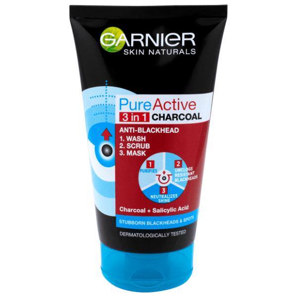 GARNIER pure active 3in1 charcoal gel za čišćenje lica 150ml 0