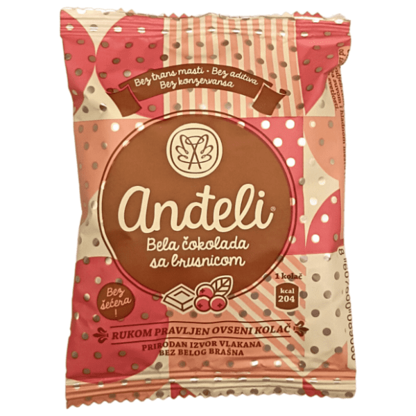 Ovseni kolač ANĐELI bela čokolada sa brusnicom 50g 0