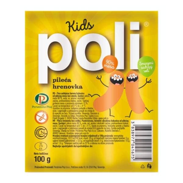 Viršla POLI kids hrenovka pileća barena 100g 0