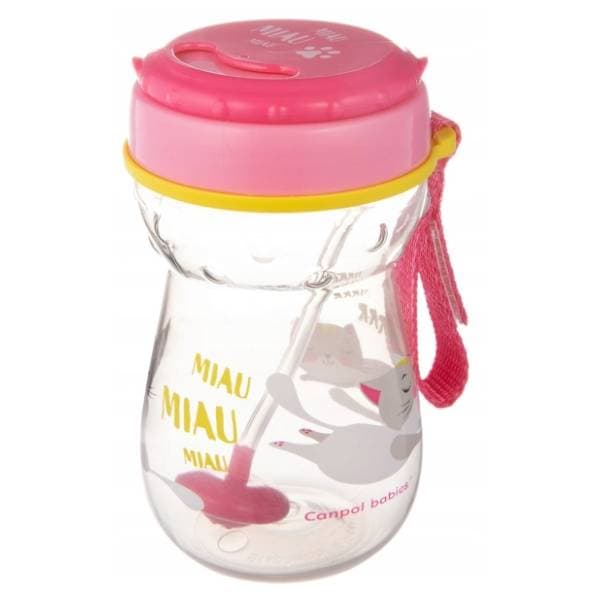 CANPOL BABIES šolja sa slamčicom Cat 350ml roze 0