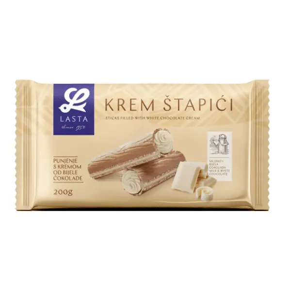 Vafl roleri LASTA kremasti bela čokolada 200g 0