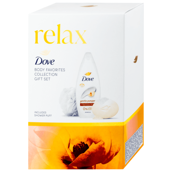 DOVE set Relax (gel za tuširanje, sapun i pufna) 0