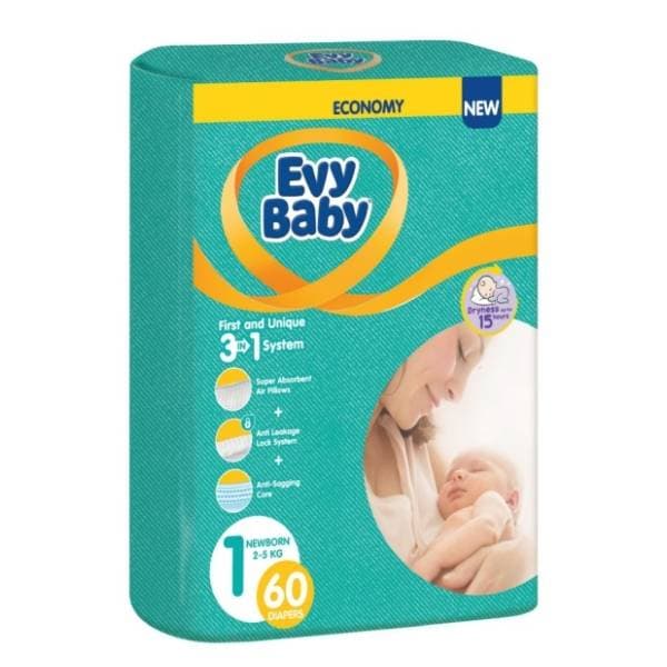 EVY BABY pelene 3u1 sistem 1 new born 60kom 0