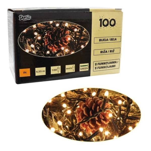 Riža bele lampice 100kom 8 funkcija Denis 52-341000 0