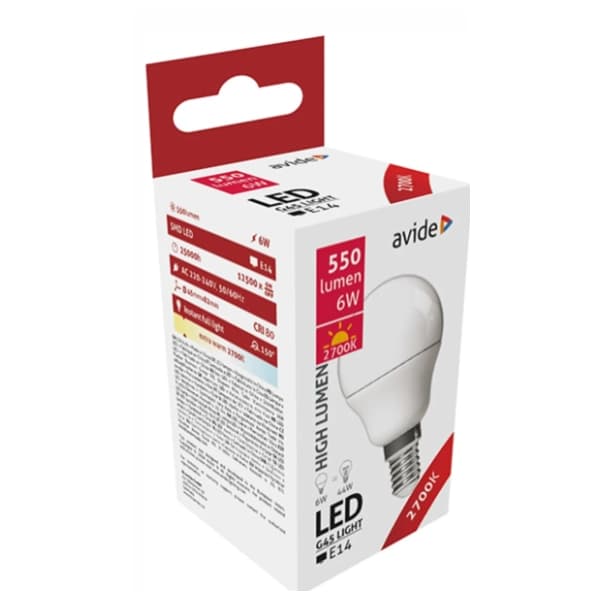 AVIDE LED mini sijalica E27 6W G45 2000K 0
