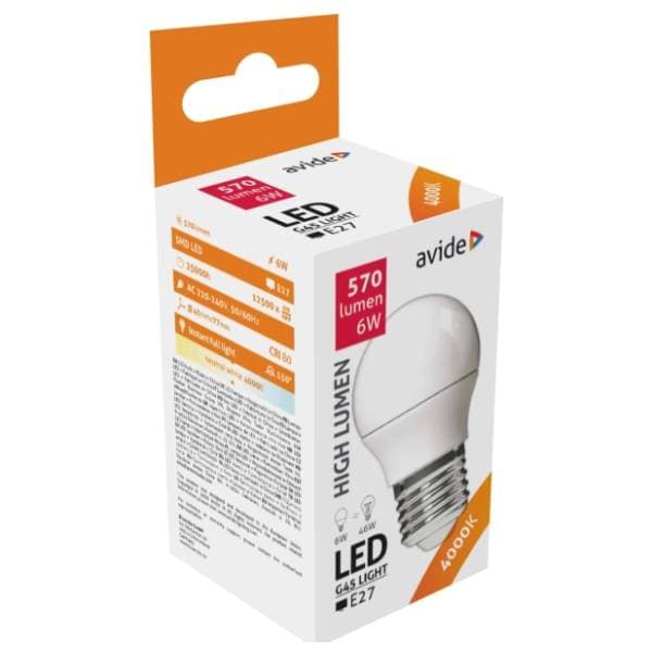 AVIDE LED mini sijalica E27 6W G45 4000K 0