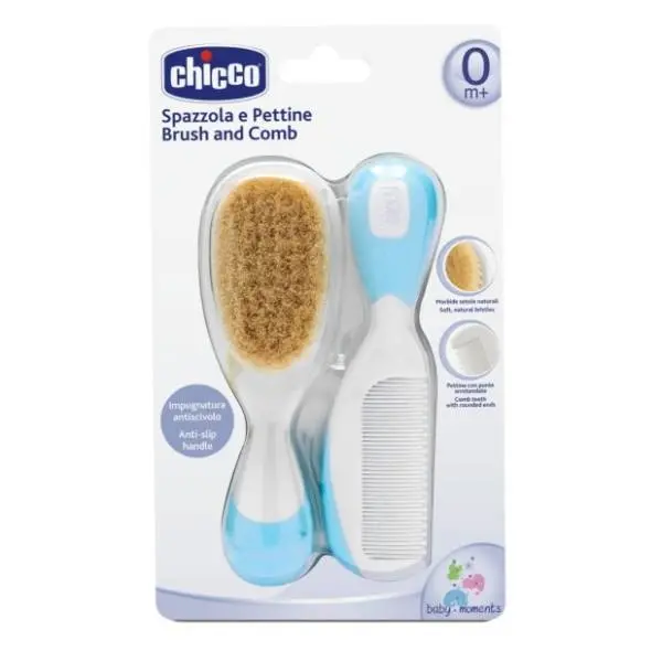 CHICCO set češalj i četka od prirodne dlake plavi 0