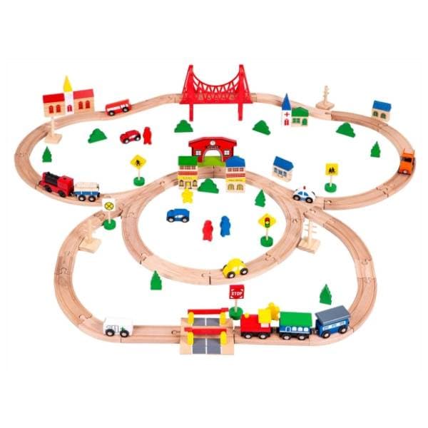 Drveni set železnica na baterije 90 elemenata ECO TOYS 0