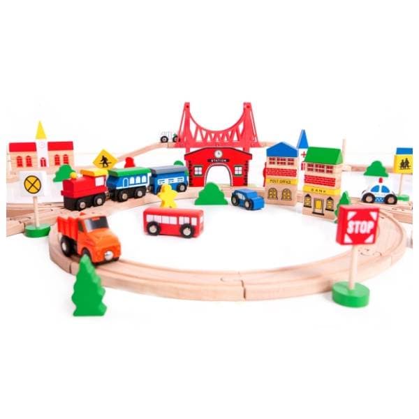 Drveni set železnica na baterije 90 elemenata ECO TOYS 1