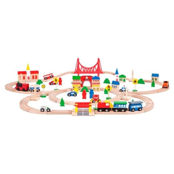 Drveni set železnica na baterije 90 elemenata ECO TOYS 2