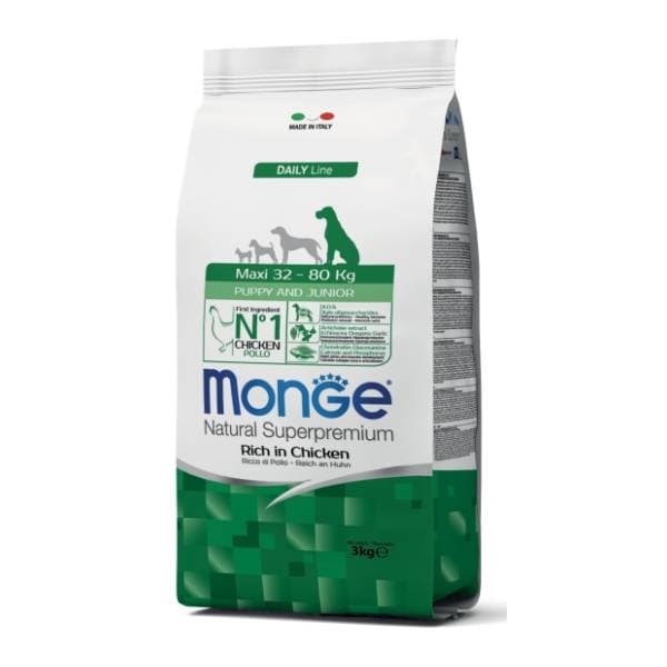MONGE Maxi puppy and junior hrana za pse piletina 12kg 0