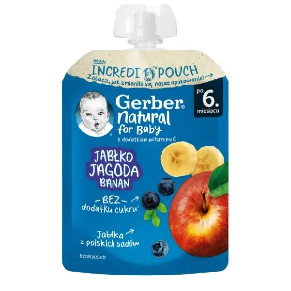 GERBER voćni pire jabuka, borovnica i banana 80g 0