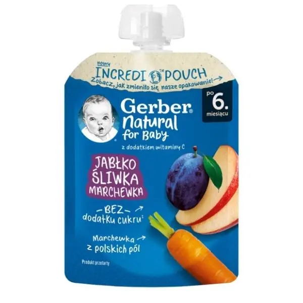 GERBER voćni pire jabuka, šljiva i šargarepa 80g 0