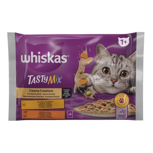 WHISKAS Tasty mix hrana za mačke meso u kremastom sosu 4x85g 0