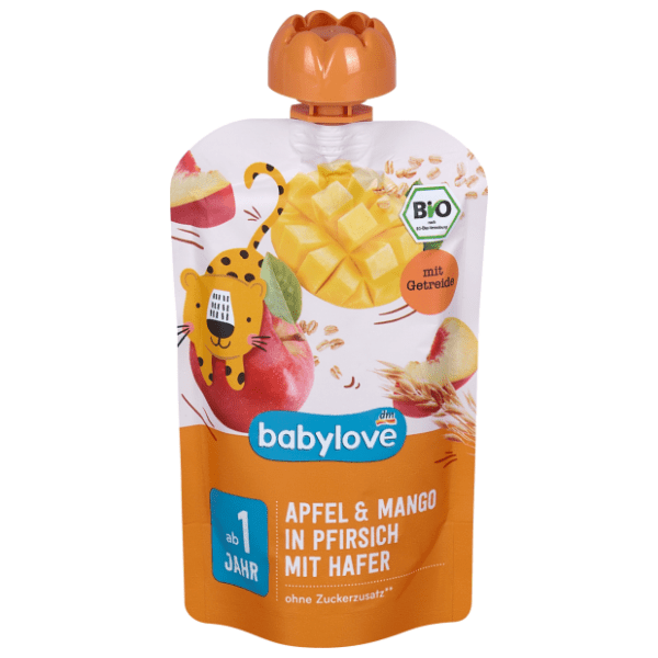 BABYLOVE jabuka mango u breskvi sa ovsenim pahuljicama 100g 0
