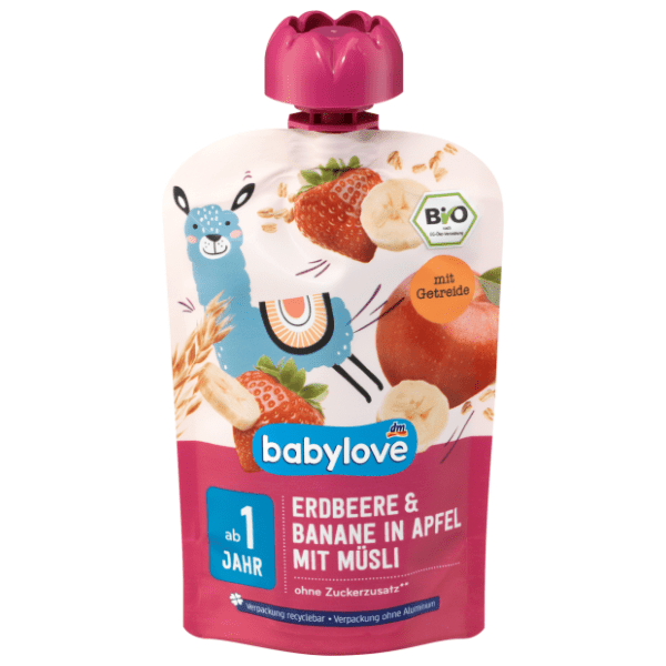 BABYLOVE voćni pire jagoda banana u jabuci sa muslijem 100g 0