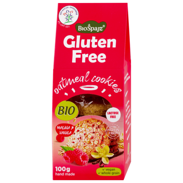 BIO ŠPAJZ ovseni keks malina i vanila bez glutena 100g 0