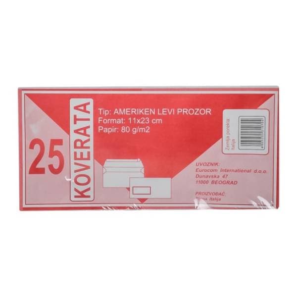 Koverta levi prozor 11x23cm Ameriken PIGNA 25kom 0